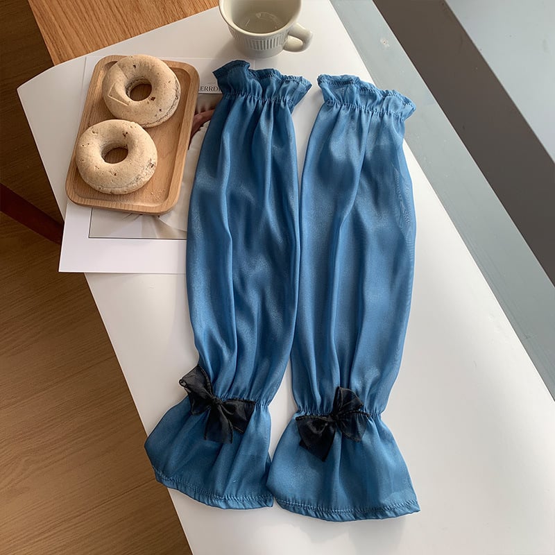 Μανίκια προστασίας από τον ήλιο από Ice Silk για γυναίκες, διακοσμητικό φιόγκος, πολυεστέρας, Καλοκαίρι 2024, στυλ φρέσκο και γλυκό