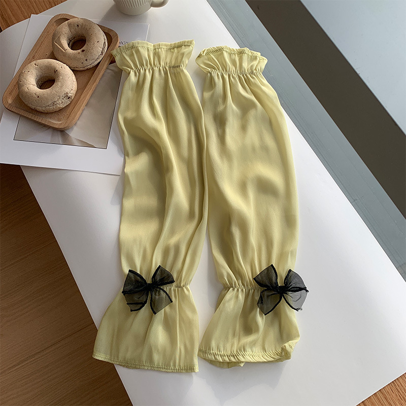 Μανίκια προστασίας από τον ήλιο από Ice Silk για γυναίκες, διακοσμητικό φιόγκος, πολυεστέρας, Καλοκαίρι 2024, στυλ φρέσκο και γλυκό