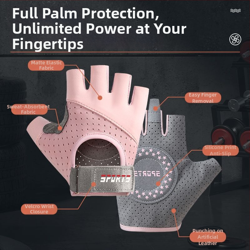 Fitnessové poloprstové rukavice na tréning a jazdu na bicykli – protišmykové, odolné voči opotrebeniu, priedušné, tlmiace otrasy, Ice Silk bavlnená zmes