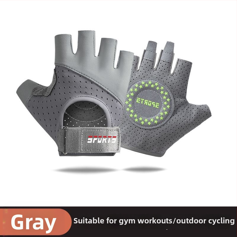 Fitneso puspirštinės pirštinės treniruotėms ir dviračio važiavimui - neslidžios, atsparios dėvėjimu, kvėpuojančios, smūgių slopinimas, Ice Silk medvilnės mišinys