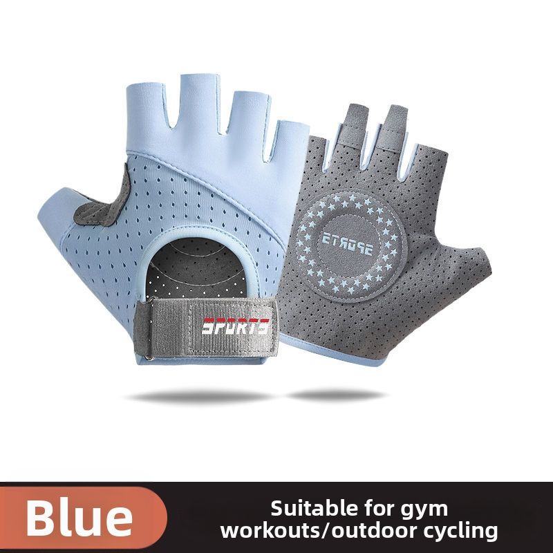 Fitneso puspirštinės pirštinės treniruotėms ir dviračio važiavimui - neslidžios, atsparios dėvėjimu, kvėpuojančios, smūgių slopinimas, Ice Silk medvilnės mišinys