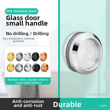 Nerūsējošā tērauda apaļa roktura stikla durvīm, piemērots vannas/dušas kabīnei, moderns minimālisks stils, virsmas: matētas, spīdīgas vai elektroplātētas
