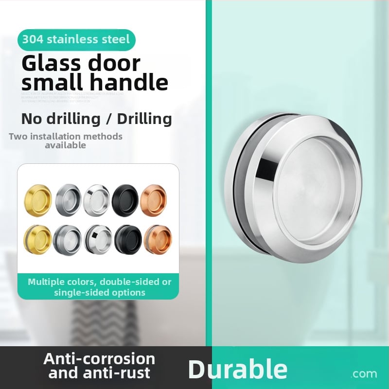 Nerūsējošā tērauda apaļa roktura stikla durvīm, piemērots vannas/dušas kabīnei, moderns minimālisks stils, virsmas: matētas, spīdīgas vai elektroplātētas