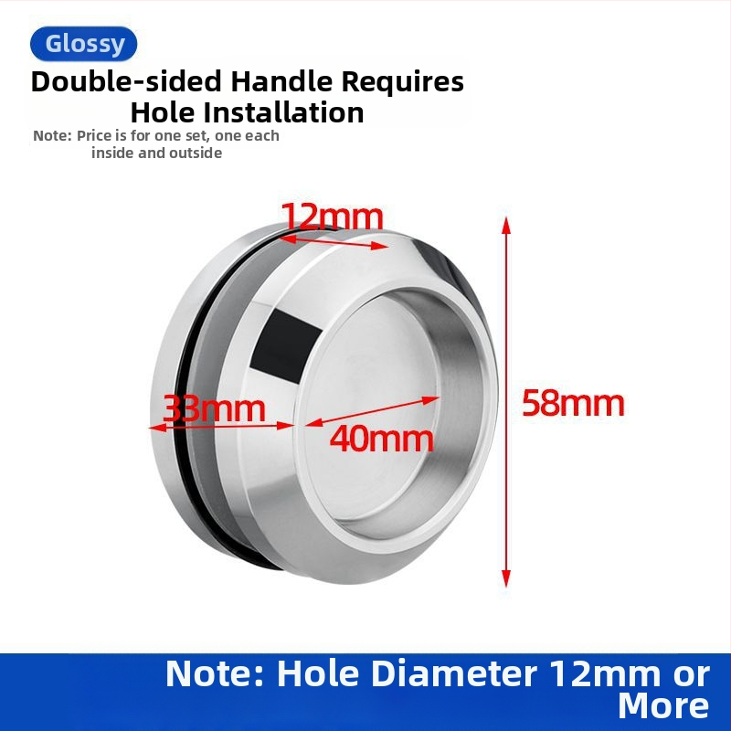 Nerūsējošā tērauda apaļa roktura stikla durvīm, piemērots vannas/dušas kabīnei, moderns minimālisks stils, virsmas: matētas, spīdīgas vai elektroplātētas