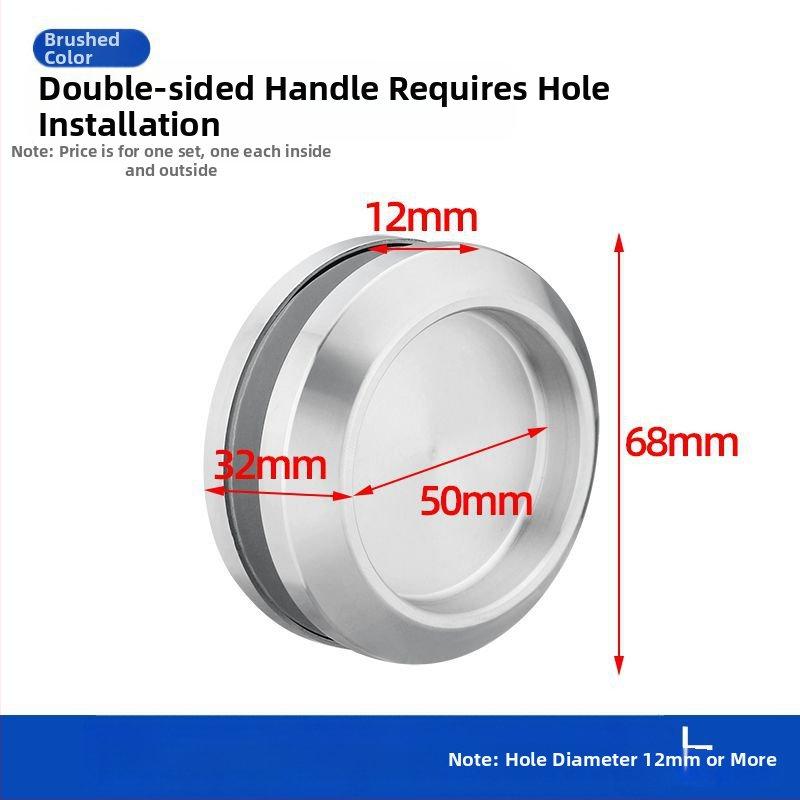 Nerūsējošā tērauda apaļa roktura stikla durvīm, piemērots vannas/dušas kabīnei, moderns minimālisks stils, virsmas: matētas, spīdīgas vai elektroplātētas