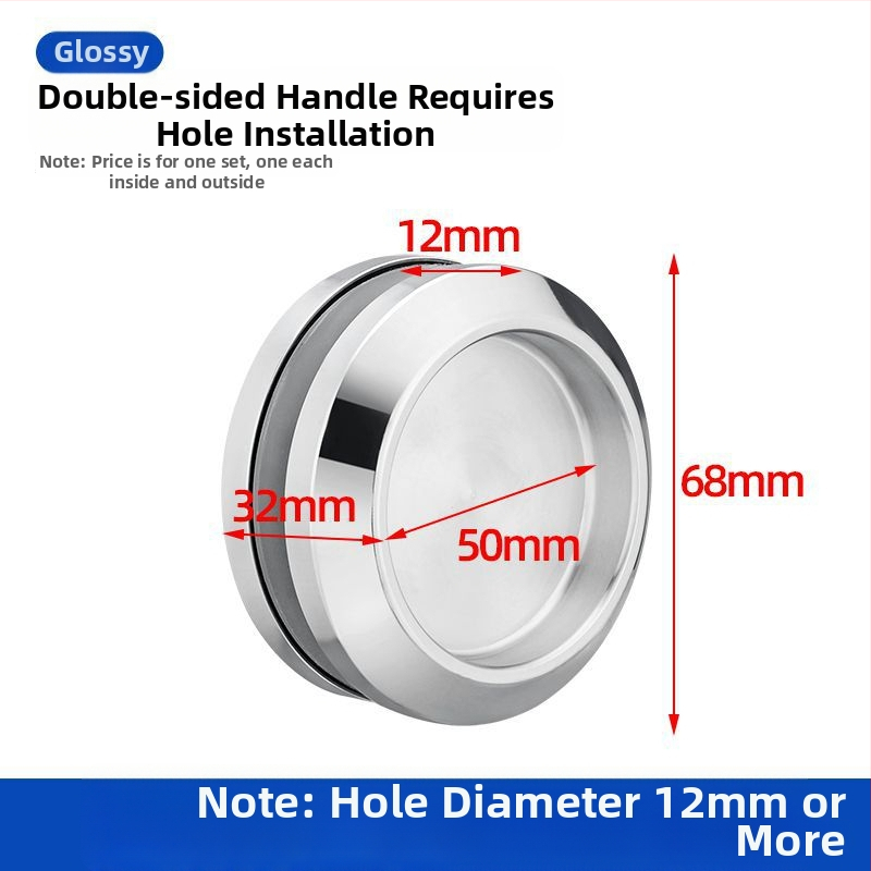 Nerūsējošā tērauda apaļa roktura stikla durvīm, piemērots vannas/dušas kabīnei, moderns minimālisks stils, virsmas: matētas, spīdīgas vai elektroplātētas
