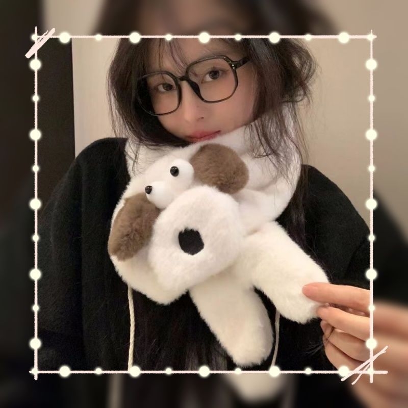 Női plüss kesztyű kutyus mintával - fleece bélés, csúszásmentes, szélvédett, kopásálló, Flip-Cover