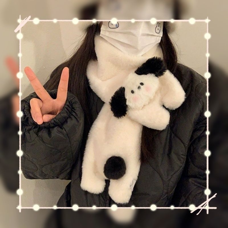 Női plüss kesztyű kutyus mintával - fleece bélés, csúszásmentes, szélvédett, kopásálló, Flip-Cover