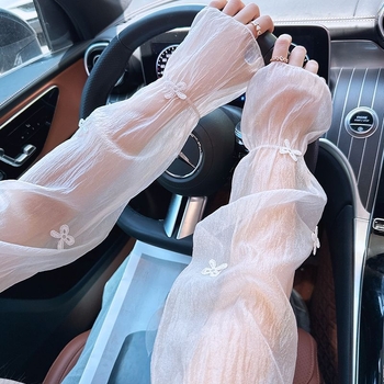 Μανίκια προστασίας από τον ήλιο με φιόγκο, από διχτυωτό πολυεστέρα, άνετα και αναπνεόμενα