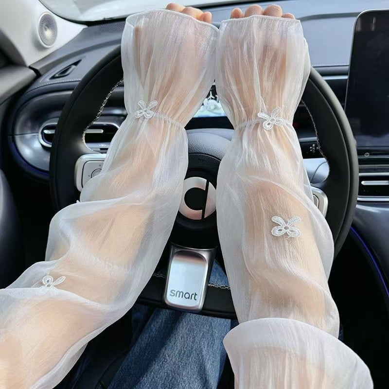 Μανίκια προστασίας από τον ήλιο με φιόγκο, από διχτυωτό πολυεστέρα, άνετα και αναπνεόμενα