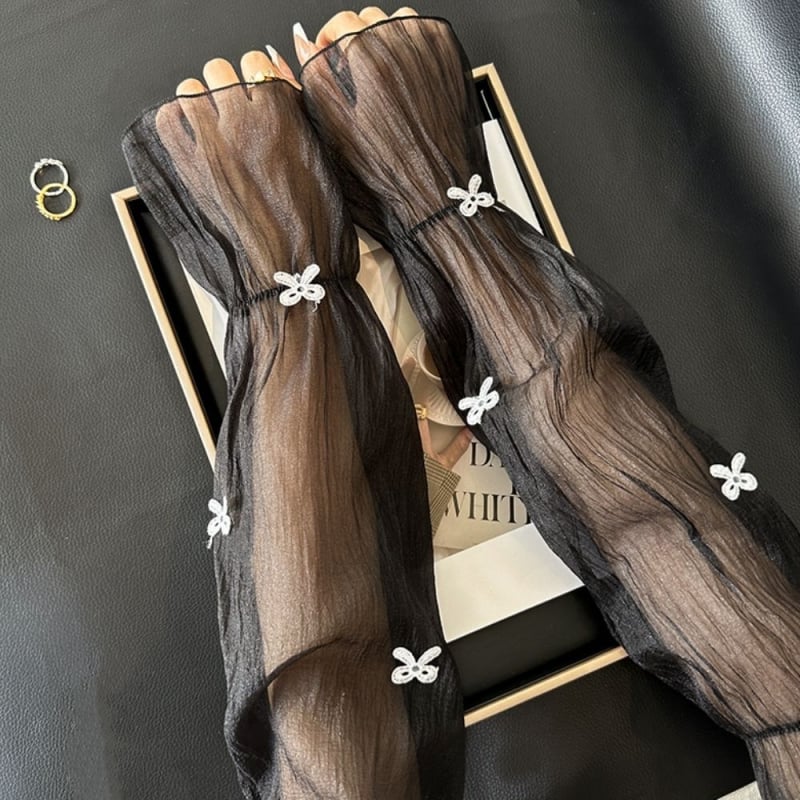 Μανίκια προστασίας από τον ήλιο με φιόγκο, από διχτυωτό πολυεστέρα, άνετα και αναπνεόμενα