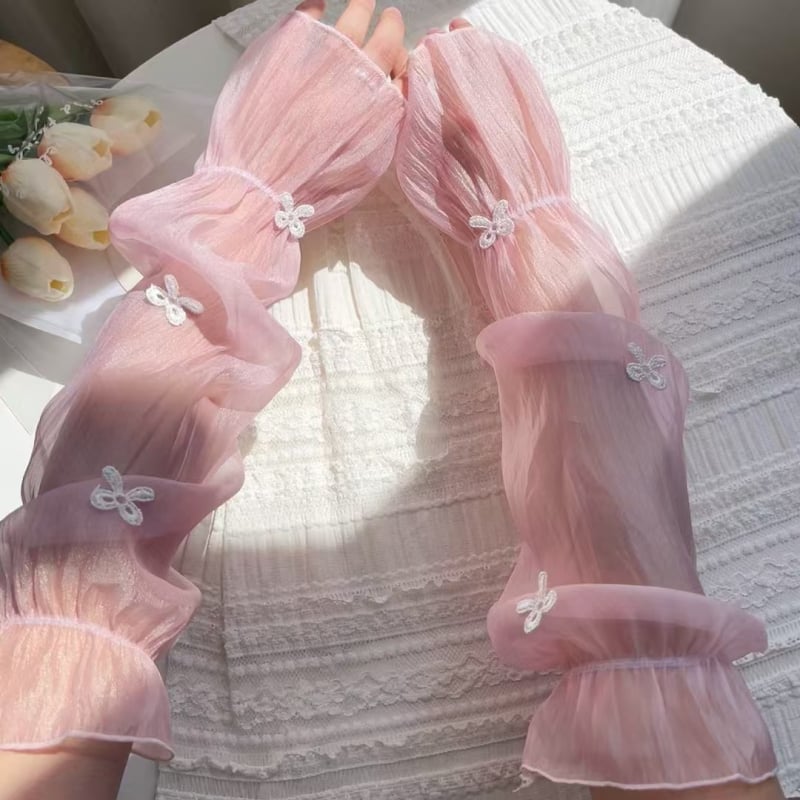 Μανίκια προστασίας από τον ήλιο με φιόγκο, από διχτυωτό πολυεστέρα, άνετα και αναπνεόμενα