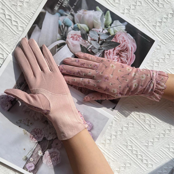 Csipkés UV-védelmet nyújtó kesztyűk, vékony és lélegző, csúszásmentes, érintőképernyő-kompatibilis, anyag: spandek/poliészter