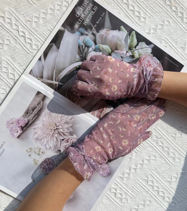 Csipkés UV-védelmet nyújtó kesztyűk, vékony és lélegző, csúszásmentes, érintőképernyő-kompatibilis, anyag: spandek/poliészter