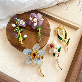 Nalanala Καρφίτσα Καμέλια — Μαργαριταρένιο Υλικό, Σχήμα Λουλουδιού, Στυλ Φωτεινό-Λαμπερό, Ηλεκτροπλατίωση