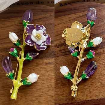 Nalanala Καρφίτσα Καμέλια — Μαργαριταρένιο Υλικό, Σχήμα Λουλουδιού, Στυλ Φωτεινό-Λαμπερό, Ηλεκτροπλατίωση