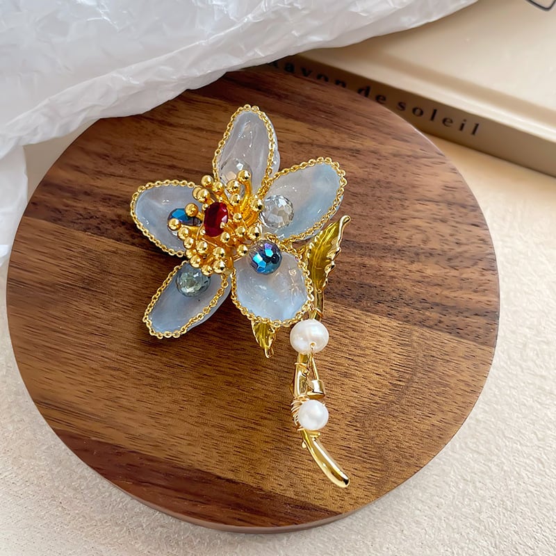 Nalanala Καρφίτσα Καμέλια — Μαργαριταρένιο Υλικό, Σχήμα Λουλουδιού, Στυλ Φωτεινό-Λαμπερό, Ηλεκτροπλατίωση