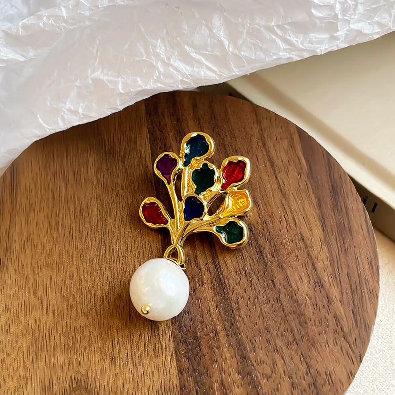 Nalanala Καρφίτσα Καμέλια — Μαργαριταρένιο Υλικό, Σχήμα Λουλουδιού, Στυλ Φωτεινό-Λαμπερό, Ηλεκτροπλατίωση