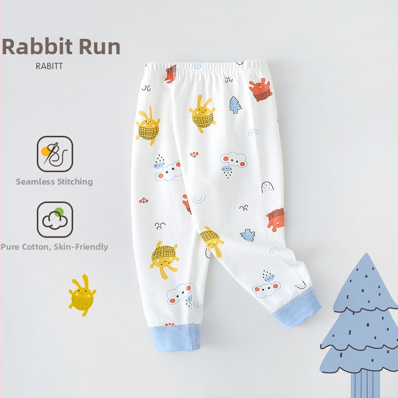 Бебешки памучни безшевни дълги панталони, 100% памук, средна талия, унисекс, за деца 1–3 г., пролет–есен