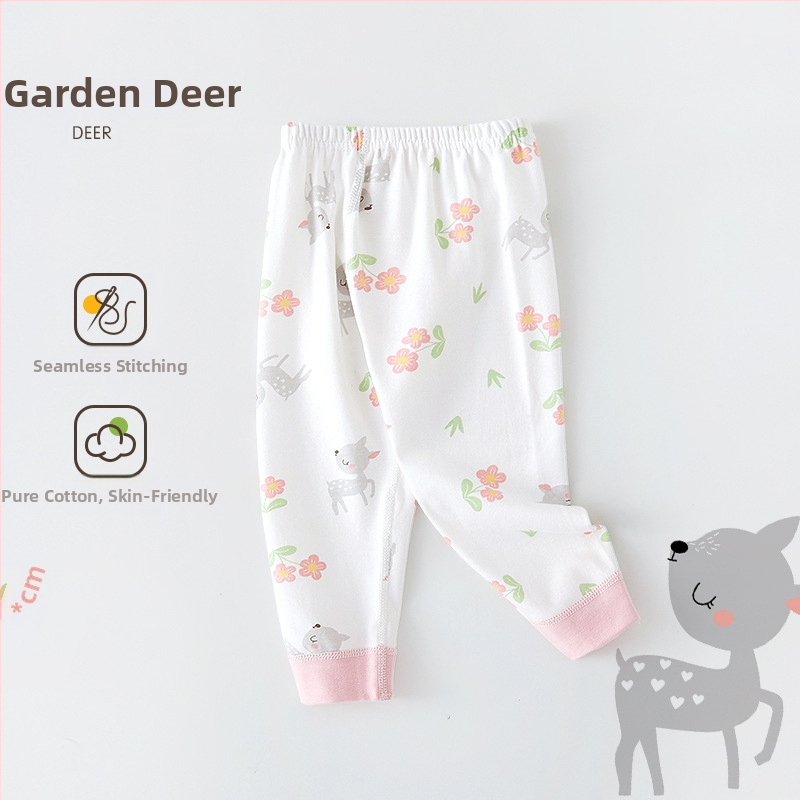 Бебешки памучни безшевни дълги панталони, 100% памук, средна талия, унисекс, за деца 1–3 г., пролет–есен