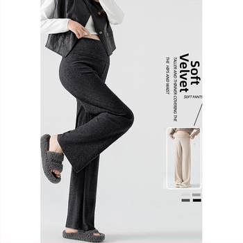 Панталони за бременни с широк крак, висока талия, свободна кройка, средна плътност, памук-полиестер 95%+