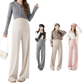 Панталони за бременни с широк крак, висока талия, свободна кройка, средна плътност, памук-полиестер 95%+