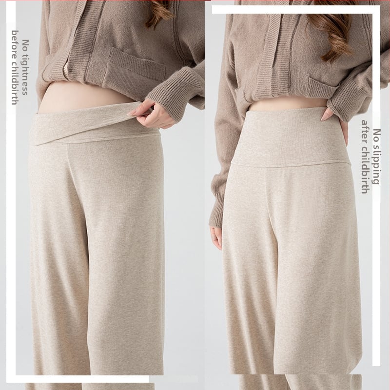 Панталони за бременни с широк крак, висока талия, свободна кройка, средна плътност, памук-полиестер 95%+
