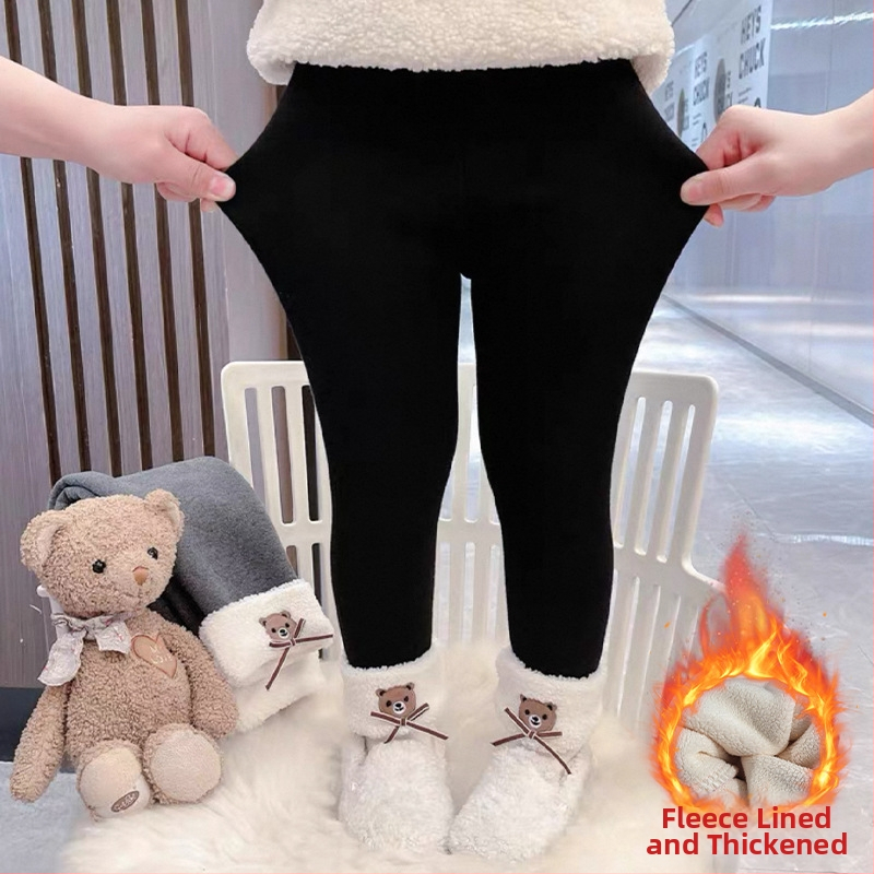 Detské legíny s flísovou podšívkou, 90% bavlna, stredný pás, zimné pre 1–3 roky, motív medve