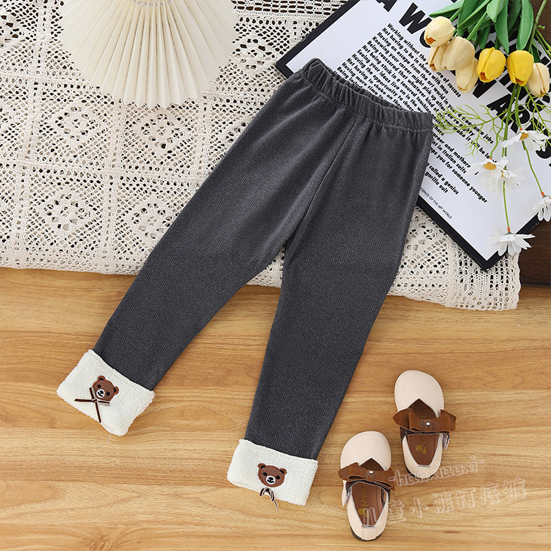 Bērnu flīsa legingi ar 90% kokvilnu, vidukļa vidējā daļa, ziemai, vecums 1–3 gadi, lāču motīvs