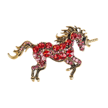 Единорог брошка с кристали, цинкова сплав, диамантено инкрустиране, карикатурен дизайн, унисекс