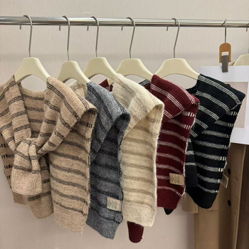 Шал за врата с три ивици, есенно-зимна корейски стил, женски аксесоар (Материал: полиестер; Шиене: warp knitting; Патерн: ивици; Функция: декорация; Сезон: есен-зима 2025)