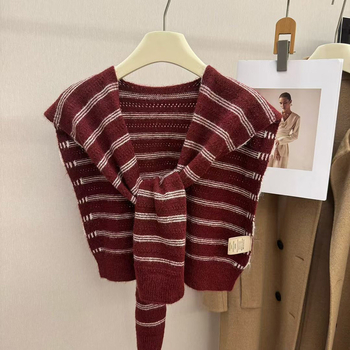 Шал за врата с три ивици, есенно-зимна корейски стил, женски аксесоар (Материал: полиестер; Шиене: warp knitting; Патерн: ивици; Функция: декорация; Сезон: есен-зима 2025)