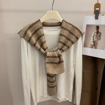 Шал за врата с три ивици, есенно-зимна корейски стил, женски аксесоар (Материал: полиестер; Шиене: warp knitting; Патерн: ивици; Функция: декорация; Сезон: есен-зима 2025)