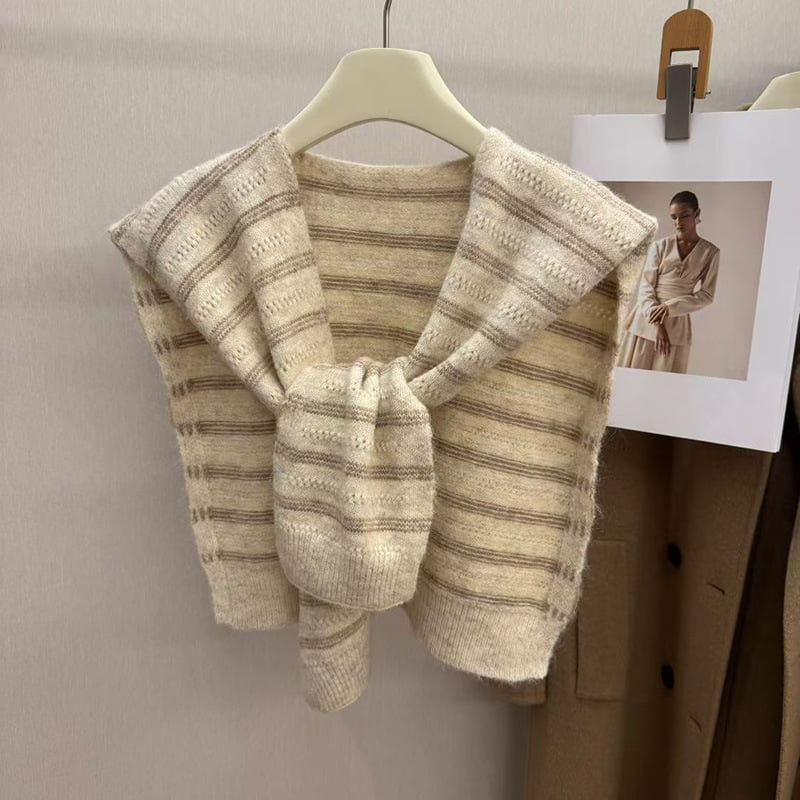 Шал за врата с три ивици, есенно-зимна корейски стил, женски аксесоар (Материал: полиестер; Шиене: warp knitting; Патерн: ивици; Функция: декорация; Сезон: есен-зима 2025)