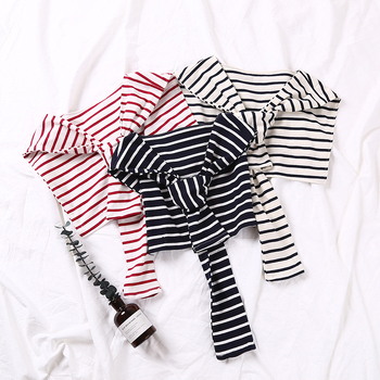 Корейски стил вързан памучен шал за жени, декоративна пелерина на райета с аксесоар за яка, подходящ за лято, пролет и есен.