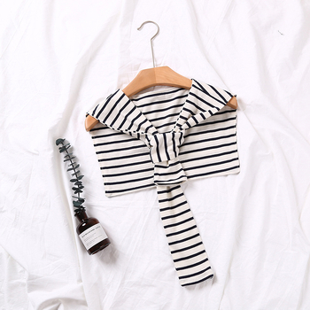 Корейски стил вързан памучен шал за жени, декоративна пелерина на райета с аксесоар за яка, подходящ за лято, пролет и есен.