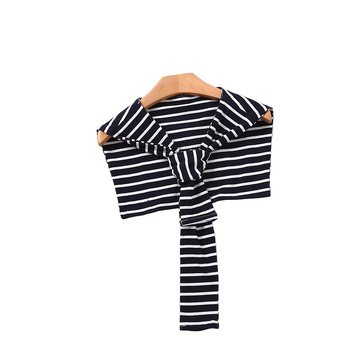 Корейски стил вързан памучен шал за жени, декоративна пелерина на райета с аксесоар за яка, подходящ за лято, пролет и есен.