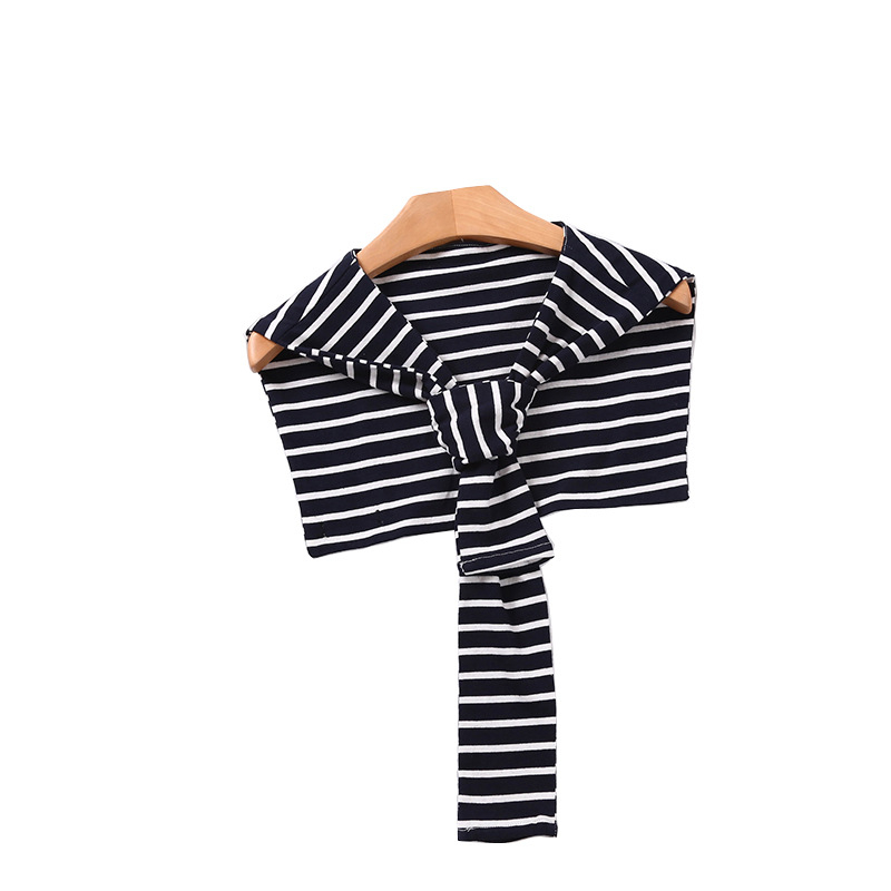 Корейски стил вързан памучен шал за жени, декоративна пелерина на райета с аксесоар за яка, подходящ за лято, пролет и есен.