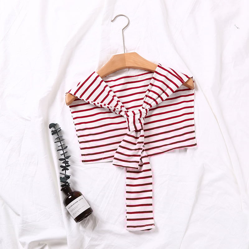 Корейски стил вързан памучен шал за жени, декоративна пелерина на райета с аксесоар за яка, подходящ за лято, пролет и есен.