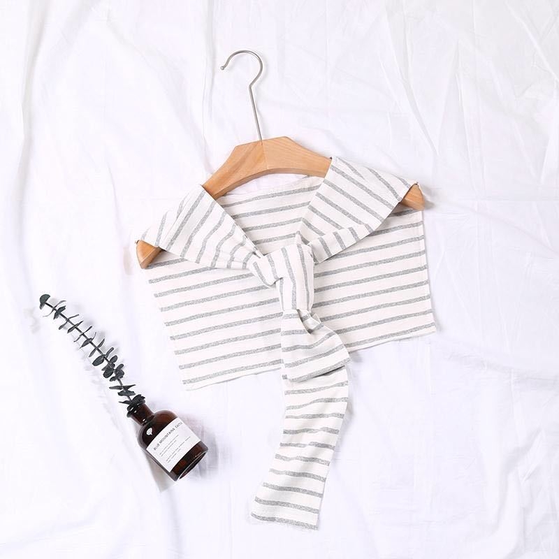 Корейски стил вързан памучен шал за жени, декоративна пелерина на райета с аксесоар за яка, подходящ за лято, пролет и есен.