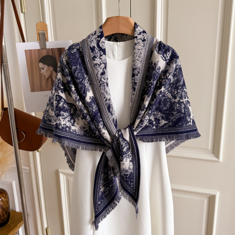 Триъгълен шал, корейски стил, жакардова тъкан, полиестер, запазва топлината