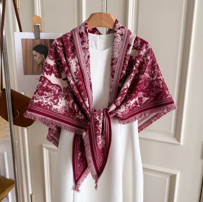 Триъгълен шал, корейски стил, жакардова тъкан, полиестер, запазва топлината