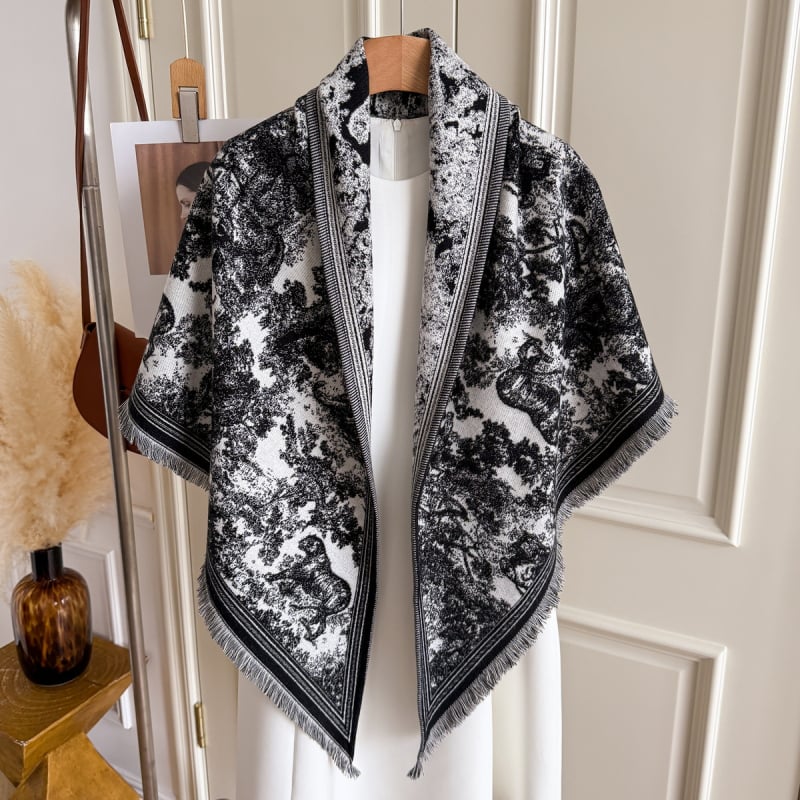 Триъгълен шал, корейски стил, жакардова тъкан, полиестер, запазва топлината