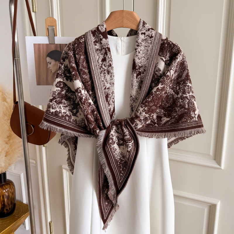 Триъгълен шал, корейски стил, жакардова тъкан, полиестер, запазва топлината