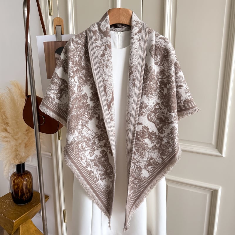 Триъгълен шал, корейски стил, жакардова тъкан, полиестер, запазва топлината