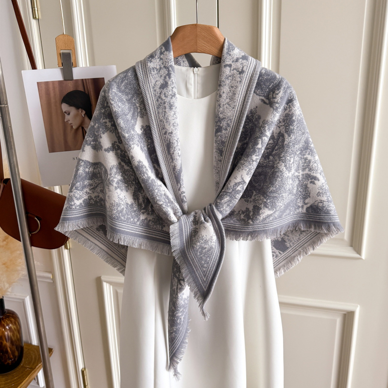 Триъгълен шал, корейски стил, жакардова тъкан, полиестер, запазва топлината