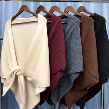 Плетен триъгълен шал за жени, имитационен кашмир, тъкане warp knitting, монохромен модел, мултифункционален дизайн