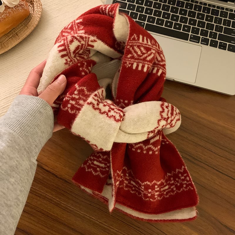 Двустранен плетен шал за жени, корейски стил зимна атмосфера, плътна топлина, винтидж шал, Зимна колекция 2025