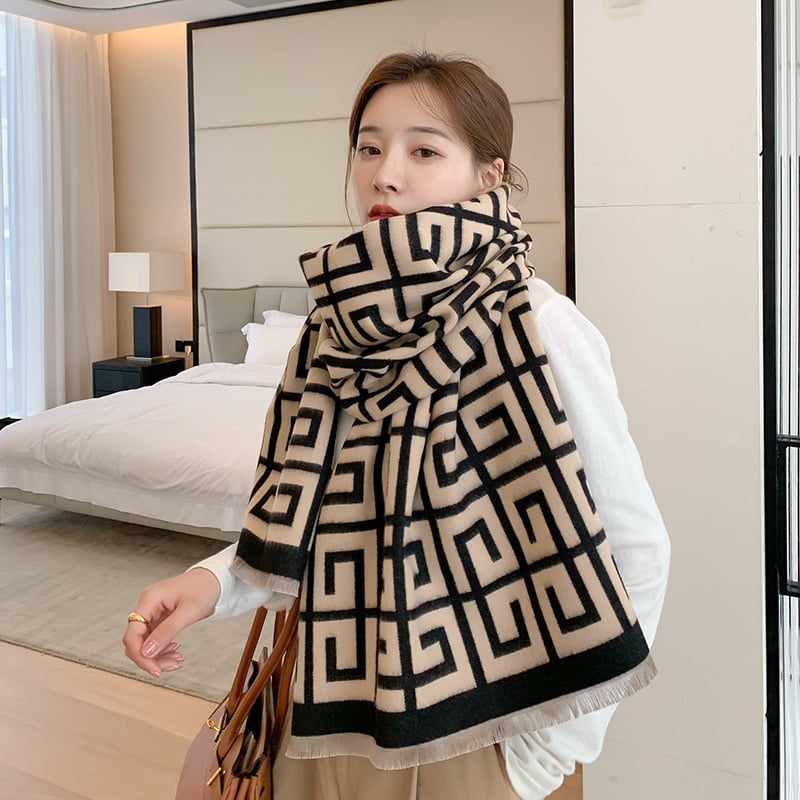 Шал аксесоар - имитационна кашмирена материя, правоъгълен, двупосочен за всички сезони, листинг през зимата 2022 г.