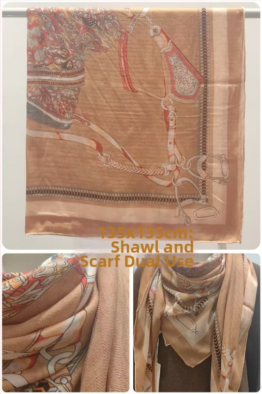 Шал Snow от мулбърска коприна и вълна, квадратен формат, двустранно принтиран, пролет 2025 издание, персонализация налична